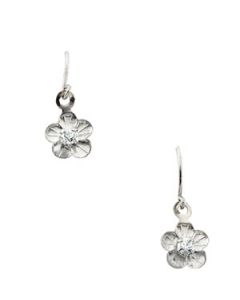 Childrens Daisy W/Cz Shepherd Hook Earring 14K White Gold Pair 16.00X05.75 Mm