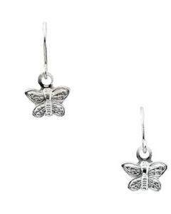 Childrens Butterfly Shepherd Hook Earring 14K White Gold Pair 14.25X06.75 Mm