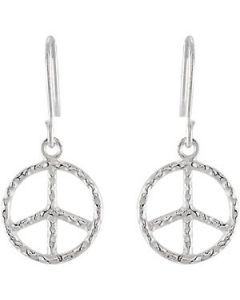 Youth Hammered Peace Sign Earrings W/Packaging Sterling Silver  11.75X11.72 Mm Pair