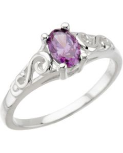 Youth Imitation Birthstone Ring 14K White Gold February;P;Teen Imitation Birthstone Ring