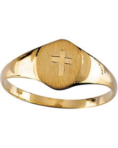 Youth Signet W/Cross Ring 14K Yellow Gold Ring