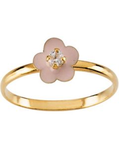 Youth Flower Enamel Ring 14K Yellow Gold Pink
