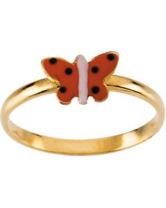 Youth Butterfly Enamel Ring 14K Yellow Gold Red