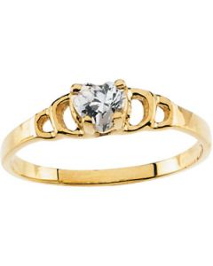 Youth Cz Heart Ring 14K Yellow Gold 04.00 Mm;P;Childrens Cz Heart Ring
