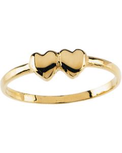 Youth Double Heart Ring 14K Yellow Gold 04.25 Mm;P;Childrens Double Heart Ring