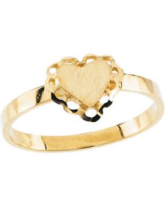 Youth Scalloped Heart Signet Ring 14K Yellow Gold 07.50 Mm;P;Childrens Scalloped Heart Signet Ring