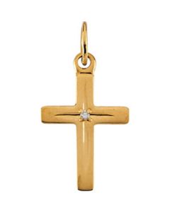 Youth Cross W/Diamond Pendant W/Chain 14K White Gold 13.00X09.50 Mm
