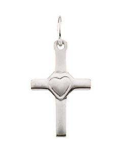 Youth Heart W/Cross Pendant W/Chain 14K White Gold 16.00X09.50 Mm