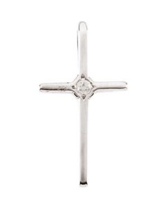 Youth Cross Pendant W/Diamond And Chain 14K White Gold 15.50X08.00 Mm