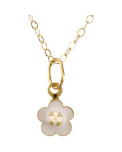 Youth Enamel Pendant With Cubic Zirconia And Chain 14K Yellow Gold 08.50X06.00 Mm Pink Childrens Enamel Pendant With Cubic Zirconia And Chain