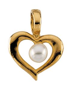 Youth Heart With Pearl Pendant With 15 Chain 14K Yellow Gold 07.00X08.25 Mm Childrens Heart With Pearl Pendant With 15 Chain