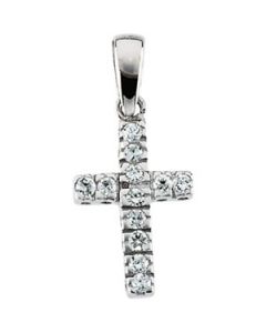 Youth Cross With Cz And With 15 Chain 14K White Gold 12.00 X 08.00 Mm Childrens Cross With Cz And With 15 Chain