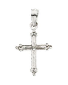 Youth Diamond Cut Cross With 15 Chain 14K White Gold 15.00 X 11.75 Mm Childrens Diamond Cut Cross With 15 Chain