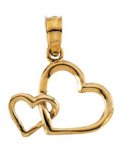 Youth Double Heart Pendant With 15 Chain 14K Yellow Gold 10.50X13.50 Mm;P;Childrens Double Heart Pendant With 15 Chain