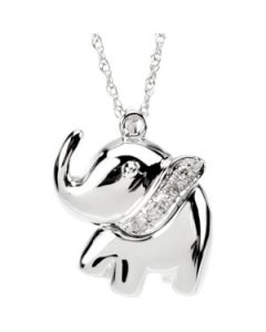 Ellie The Elephant Waggles Pendant With Chain 14K White Gold 12.25X14.50 Mm