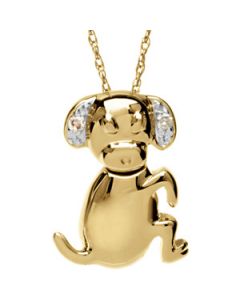 Donald The Dog Waggles Pndnt W/Chain 14K Yellow (Rhodium Plated) Gold 15.25X11.00 Mm;P;Donald The Dog Waggles Pendant