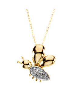 Barb The Bee Waggles Pendant With Chain 14Ky Rhodium Gold 11.75X11.75 Mm;P;Barb The Bee Waggles Pendant