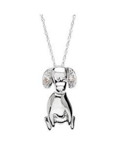 Daisy The Dog Waggles Pendant With Chain 14K White Gold 17.25X09.00 Mm Daisy The Dog Waggles Pendant