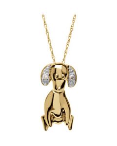 Daisy The Dog Waggles Pendant With Chain 14K Yellow (Rhodium Plated) Gold 17.25X09.00 Mm Daisy The Dog Waggles Pendant