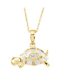 Trudy The Turtle Waggles Pendant W/Chain 14K Yellow (Rhodium Plated) Gold 07.75X16.00 Mm Trudy The Turtle Waggles Pendant