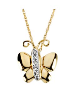 Betty The Butterfly Waggles Pendant W/Chain 14K Yellow (Rhodium Plated) Gold 14.25X16.50 Mm