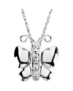 Betty The Butterfly Waggles Pendant W/Chain 14K White Gold 11.00X11.00 Mm