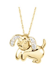 Danny The Dog Waggles Pendant With Chain 14K Yellow (Rhodium Plated) Gold 11.75X15.50 Mm