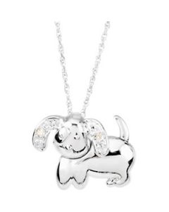 Danny The Dog Waggles Pendant With Chain 14K White Gold 11.75X15.50 Mm