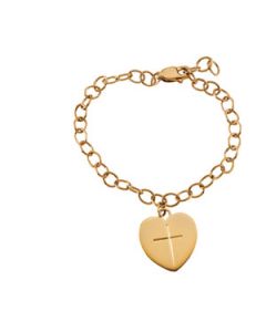 Youth Bracelet W/Heart And Cross 14K Yellow Gold Bracelet