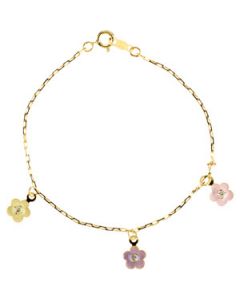 Youth Enamel Daisy With Cz Bracelet 14K Yellow Gold 6 Inch;P;Childrens Enamel Daisy With Cz Bracelet