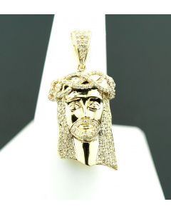 10K GOLD REAL DIAMOND JESUS PIECE HEAD PENDANT 36MM CHARM JESUS FACE SOLID GOLD