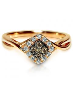 Rose Gold Diamond Ring Cognac and White diamonds .17ct engagement ring