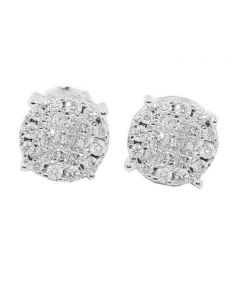 1/2ctw Diamond Earrings Princess Cut And Round 14K White Gold 8mm Wide