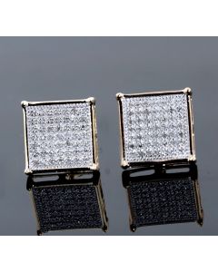 10k Gold Square Earrings 0.25ctw Diamond Men's Earrings Large 11mm Wide Screw BK