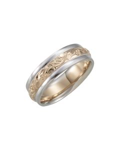 14kt White & Yellow 6mm Comfort-Fit Design Band Size 6