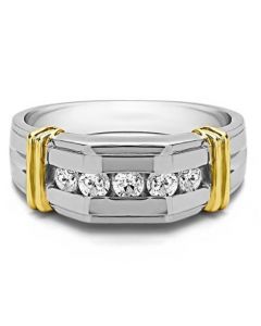 1ct Diamond Wedding Band Mens 14K White Gold 2 Tone 9mm Wide Comfort Fit