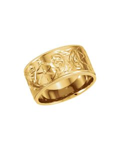 14kt Yellow 10mm Hand Engraved Band Size 11