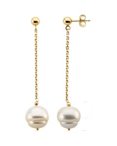 14kt Yellow 9-11mm Freshwater Cultured Pearl Dangle Earrings