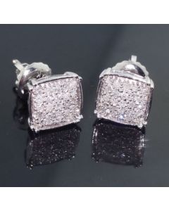 Diamond Earrings Fashoin Studs real White Gold 10K 0.15ct Cushion Screw On 7mm