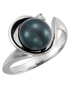 14kt White Akoya Cultured Pearl & .03 CTW Diamond Ring