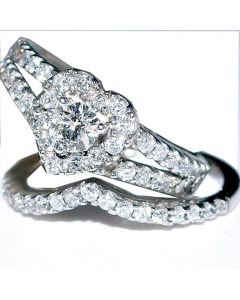 1ct Diamond Bridal Set Heart shaped 2pc Engagement Ring + Band 14K 
