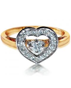 Heart Ring With Diamond White Gold 14K Two tone 0.25ct 11mm big two heart