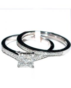 Wedding Rings Set 2pc Princess square top Engagement Ring Band White Gold .35ct