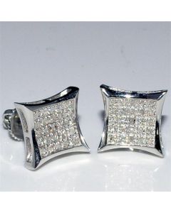 Diamond Earrings Mens Kite Shape Princess Cut style Round Pave .2ctw Screw Back