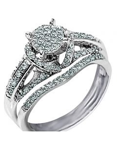 bridal set Engagement ring and matching wedding band 0.41ct diamond Sterling Silver 2pc