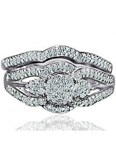 Wedding ring set filigree Engagement ring and matching band 0.33ct Diamonds Sterling silver 