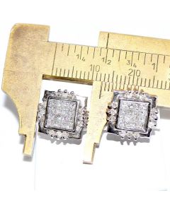 Diamond Stud earring Princess cut White gold Screw back 12mm Wide 1ct diamonds real