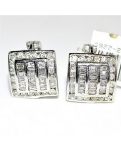 2ct Diamond Earrings White Gold 14K baguette and round diamonds 11.5mm wide