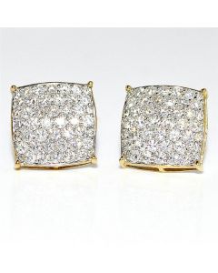 2ct Diamond stud earrings Yellow Gold Large Squares shape 12mm Wide Mens or womens Earrings