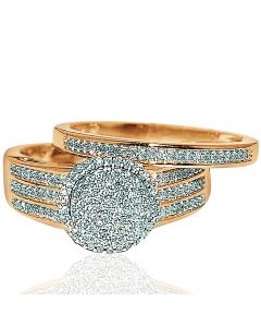 .4ct Bridal Wedding Ring Set 2pc Engagement + Band 10k Yellow Gold Round Halo Top